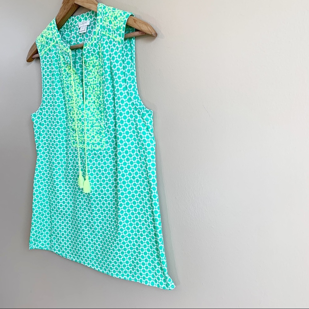 J. CREW lime embroidered top sleeveless neon green boho tassels size 0 preppy - Picture 7 of 9